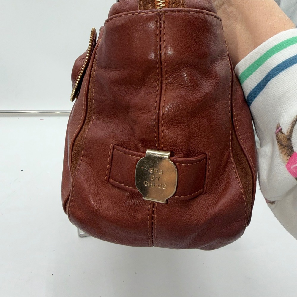 See by Chloe Terracotta Red Leather Bow Zipper Trim Shoulder Bag Tote - Picture 5 of 16